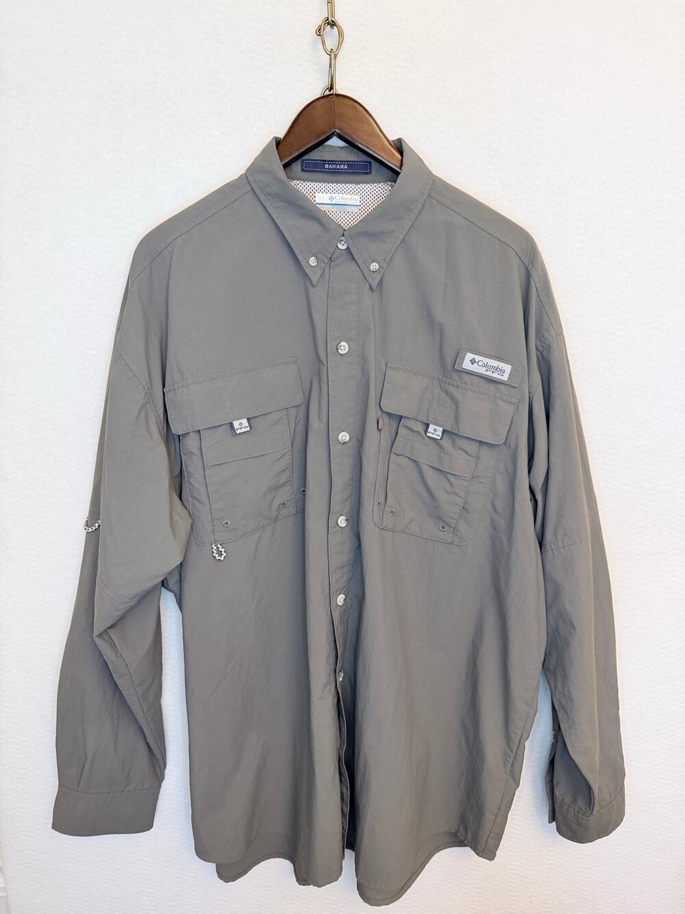 Columbia PFG Mens XL Bahama II Long Sleeve Fishing Shirt Cool Grey